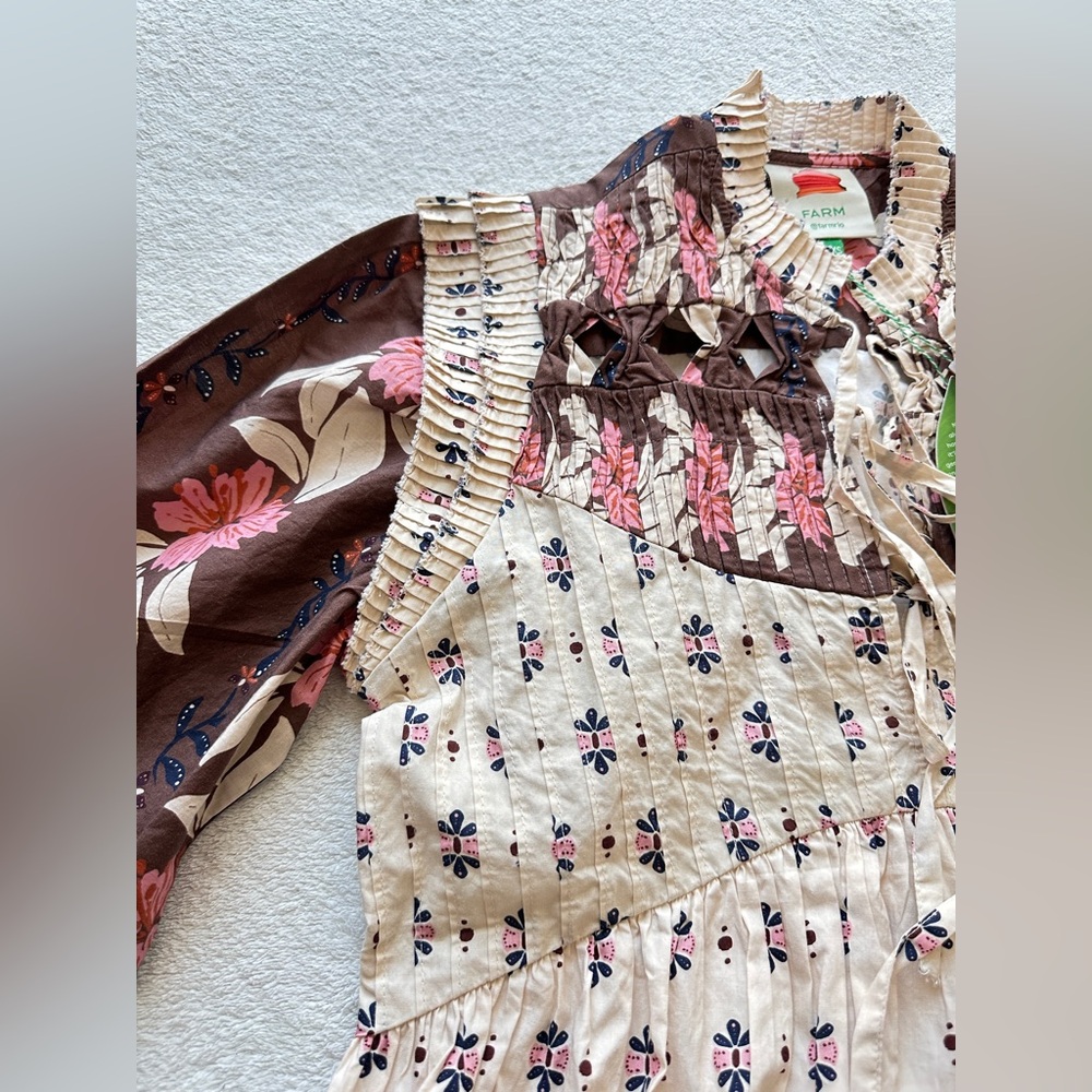 FARM RIO Ainika‎ Maxi Floral Cream Open Yoke Mini Dress XXS - Picture 11 of 16